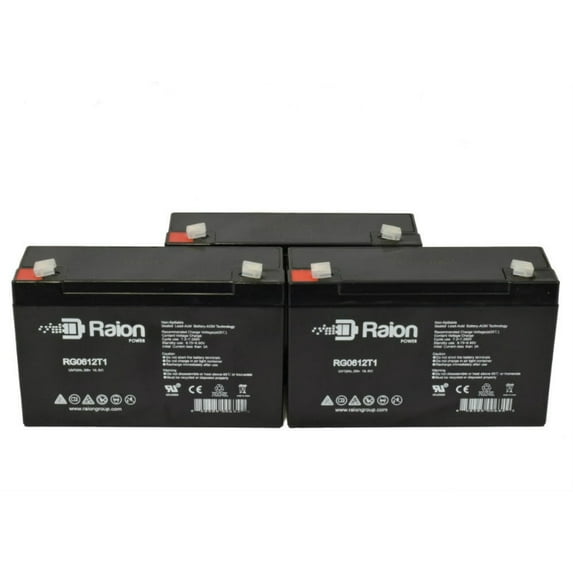 Raion Power 6V 12Ah Replacement Emergency Light Battery for Light Alarms X78 - 3 Pack