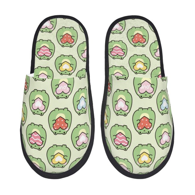 Balery Cute Chubby Frog Pantuflas de Casa de Felpa Silenciosas con Diseño Estampado, Zapatillas Cómodas Antideslizantes de Algodón para Interior-Large