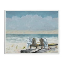 Stupell Industries Peaceful Beach Chairs Landscape Painting White Framed Art Print Wall Art, 20 x 16