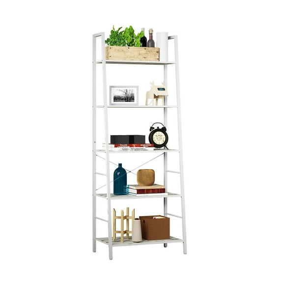HOMEFORT 5 Tier Vintage Ladder with Metal Shelves - White
