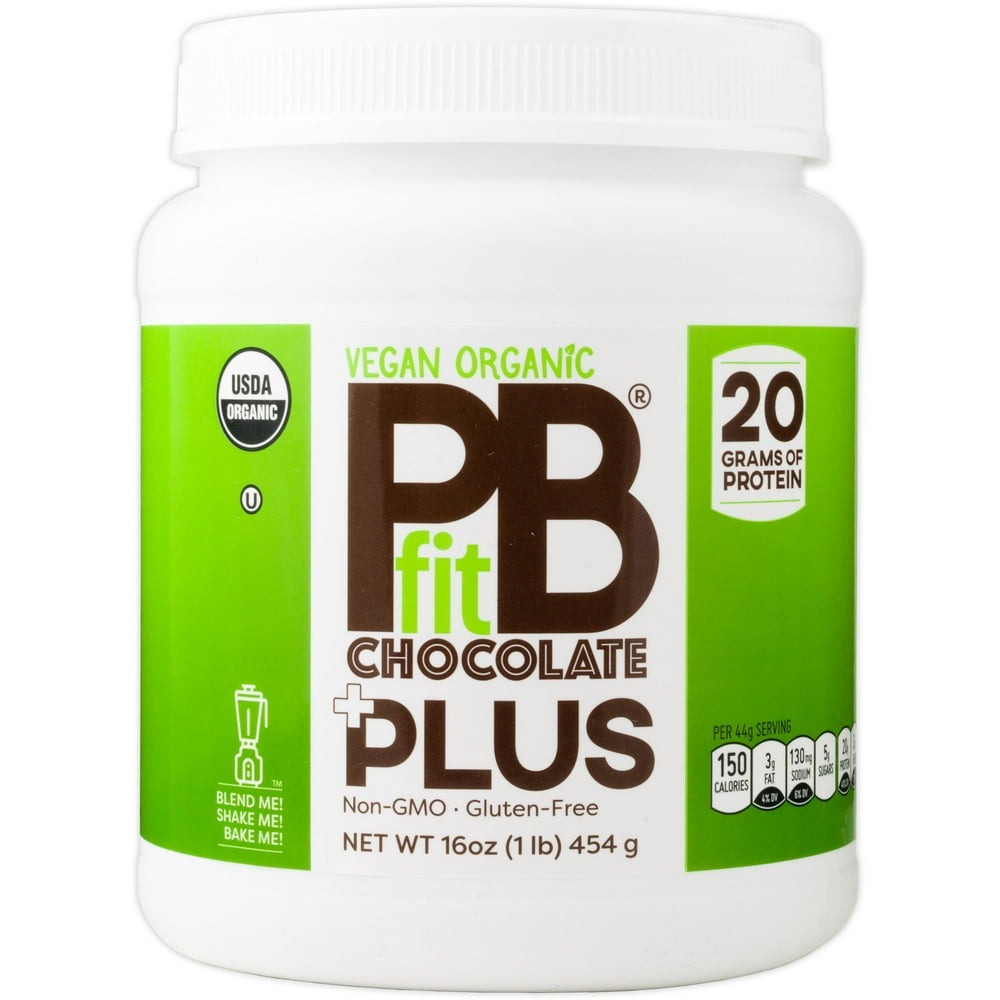 PBfit PLUS, Chocolate, 20 grams Vegan Organic Plant Protein, 16 Oz