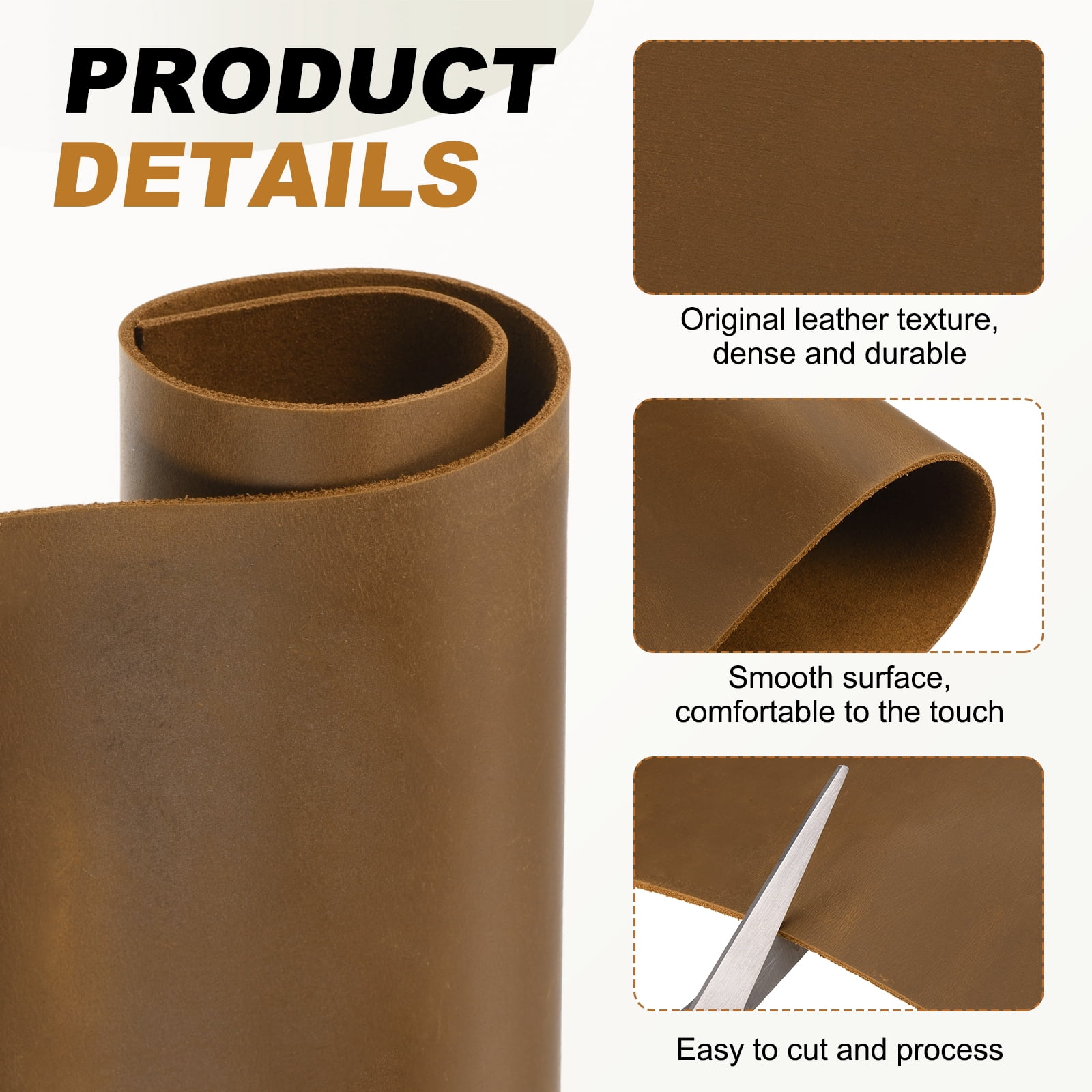 Uxcell Genuine Leather Sheets, 10" x 14" 4-5 oz (1.8-2mm) Thick Full Grain Leather Sheet Tooling Precut for Carving Engraving Molding Embossing Stamping, Yellow Brown
