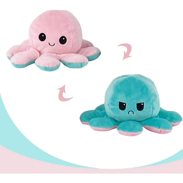 LAICAIW Jouets en Peluche Pieuvre à Double Face, Poupée Pieuvre à Retourner, Douce et Réversible, Animaux en Peluche Pieuvre, Vert A