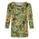 thumbnail image 5 of Tops de Manga Larga de Mujer 3/4 Manga Flores Impresas Cuello Redondo Blusa Casual Estiramiento Suave, 5 of 5
