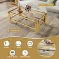 thumbnail image 3 of 47" Modern Glass Coffee Table, Rectangle 2-Tier Center Table with Stainless Steel Frame & 8mm Clear Tempered Glass for Living Room, Office, 3 of 8