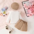 thumbnail image 4 of Hotiary Infant Baby Girl Party Skirt 3Pcs Outfit Toddler Ruffle Long Sleeve Bow Ribbed Shirt Top Mini Skirt with Beret Kids Cute Spring Summer Fall Birthday Clothes for 6M-3T Light Brown, 4 of 6