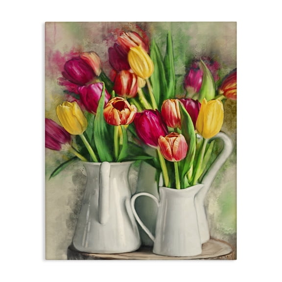 Stupell Industries Farmhouse Colorful Tulips in Pitchers Canvas Art, 16 x 20, by Ziwei Li
