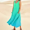 thumbnail image 2 of CHOK Robes d'Été Décontractées Femmes Coton Lin à Fleurs Robe Maxi Femme Sans Manches Débardeur Longue Fluide Robe Bohème Robes d'Été Fluides pour Adolescentes avec Poches Gris Foncé 3TG, 2 of 7