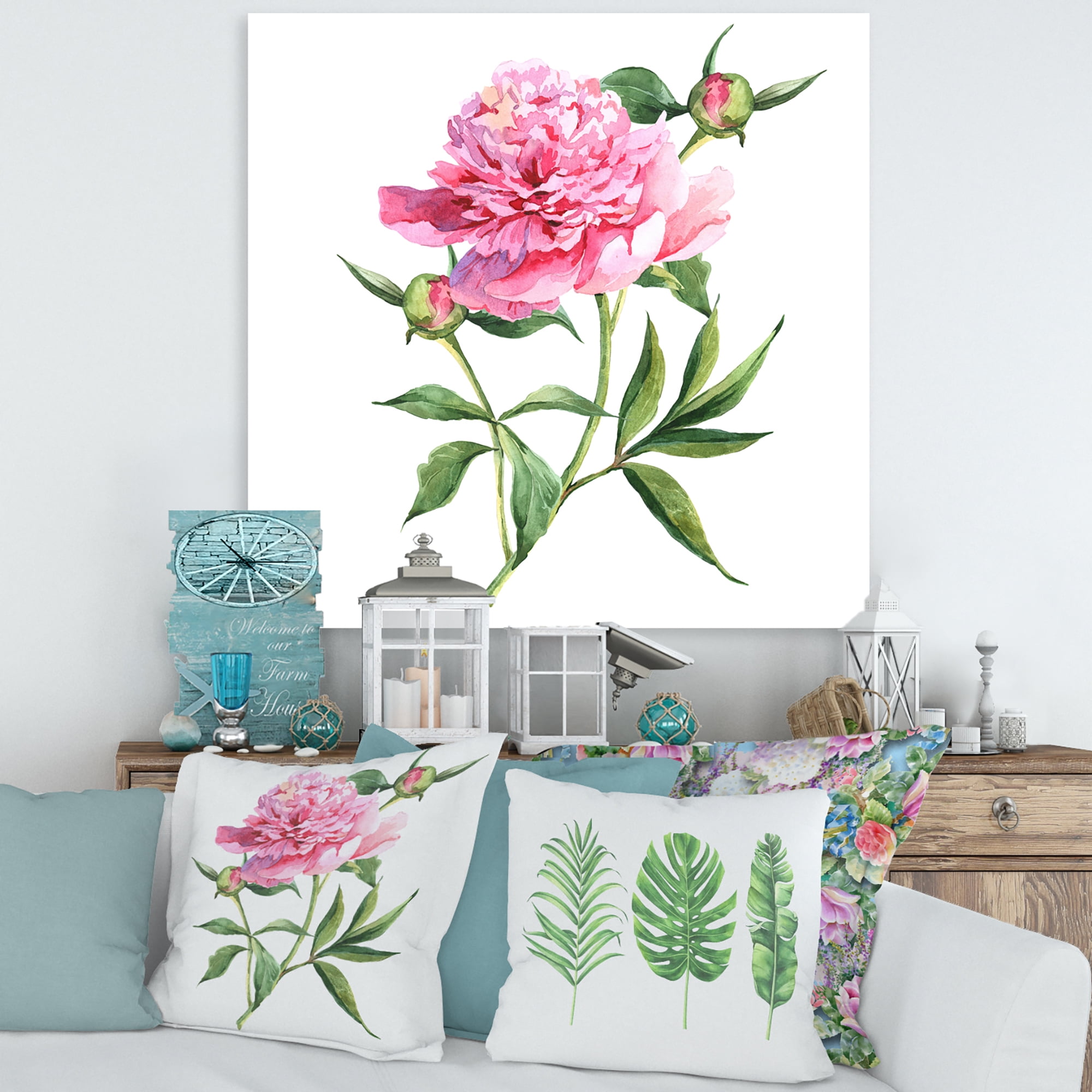 Ancient Pink Peonies 30 in x 30 in Painting Canvas Art Print, by Designart