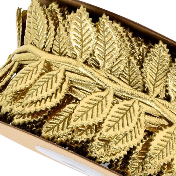 COSMOBETTY 10 Meter Golden Leaf Ribbon, Polyester Decorative Wrap for Crafts, Wedding, Festival, Party Decoration Material