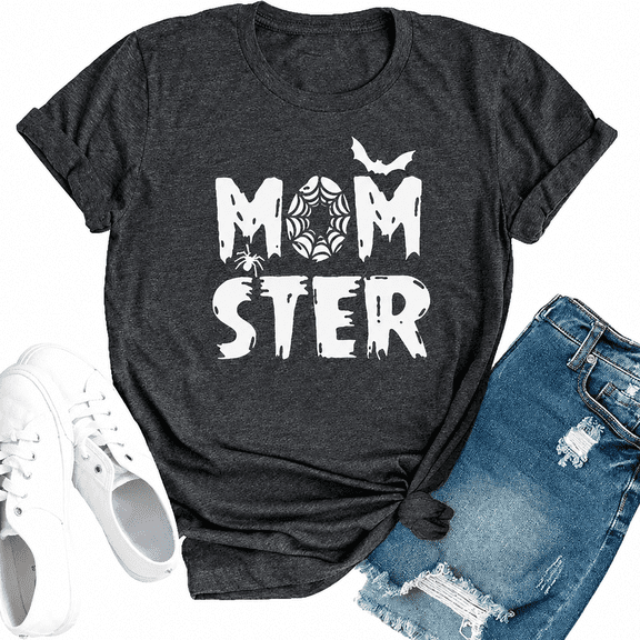 GODMERCH Mom Ster Spider Web Cotton Halloween Graphic T Shirt Funny Spooky Season Tee for Moms and Women