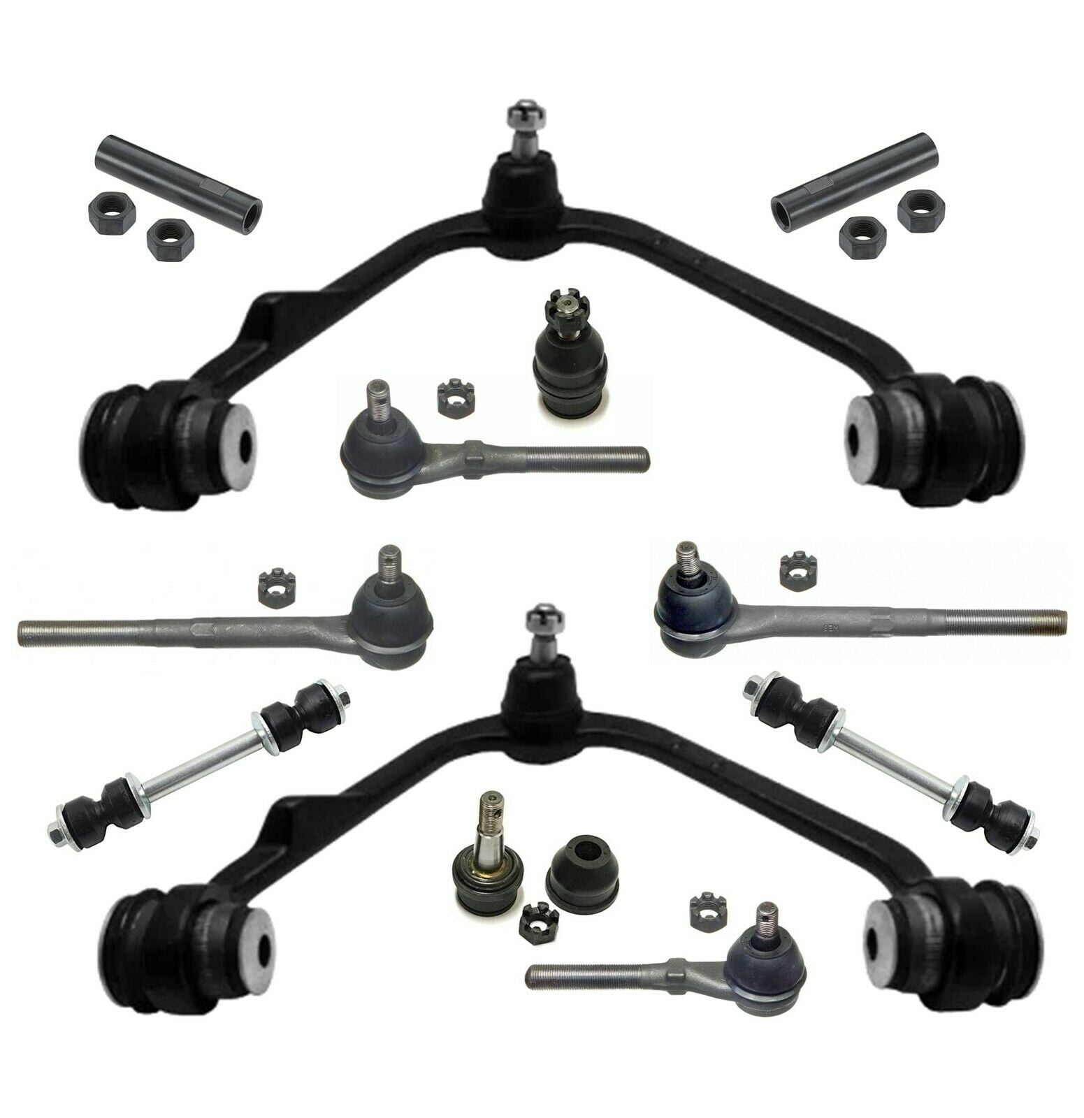 New 12 Pc Upper Control Arm Lower Ball Joints Tie Rods Adjusting Sleeves Front Suspension Kit