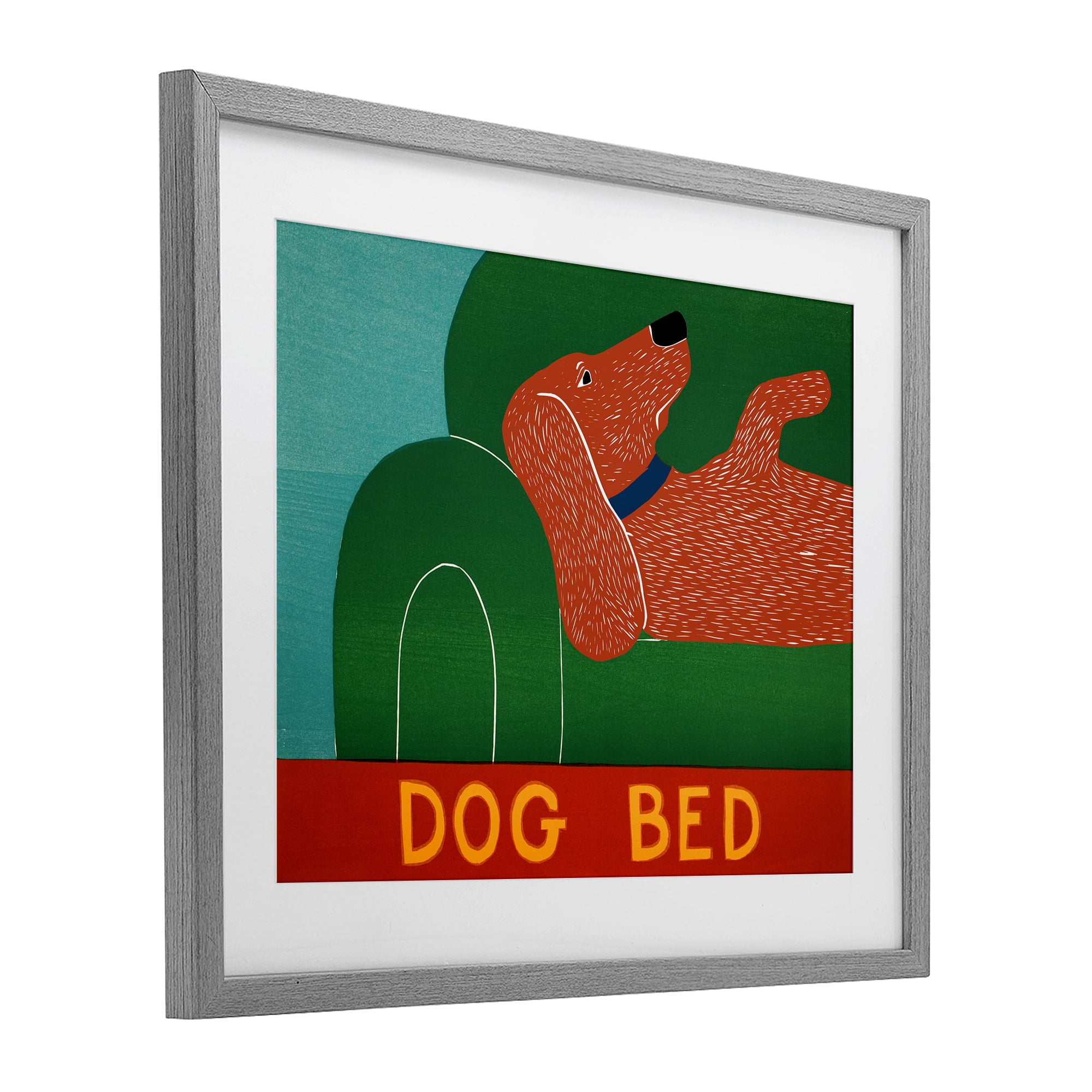 Dog Bed Couch Gray Framed Print Under Glass, design by Stephen Huneck