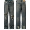 thumbnail image 5 of Mens Distressed Loose Fit Jeans with Pockets Washed Stretch Fabric 95 Cotton 5 Polyester Casual Streetwear Pants, 5 of 5
