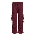 thumbnail image 4 of felwors Baggy Cargo Pants Women Casual High Waisted Parachute Pants Drawstring Loose Hip Hop Wide Leg Pant Y2K Wine, XL, 4 of 6