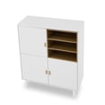 thumbnail image 6 of Storage cabinet, Modern Floor Cabinet with rounded corners and solid wood round legs,modern sideboard cabinet with door,eather handle drawer cabinet for Bedroom, Living Room, White, 6 of 7