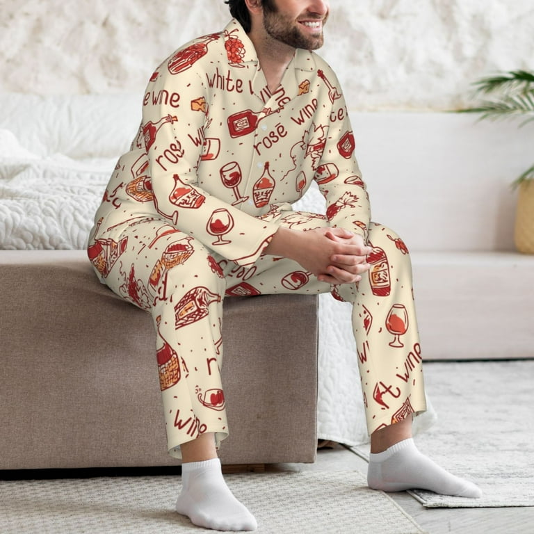 Lsque Red Wine Pattern Long Sleeve Pajama Set for Men Soft 2 Piece Sleepwear and Loungewear Set with Pockets Comfy Nightwear XX Large Walmart