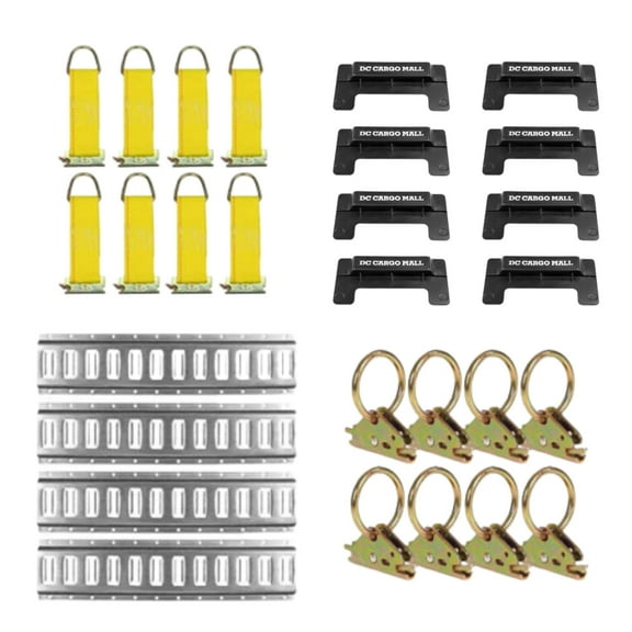 "E-Track Tie-Down KIT! 4 Galvanized 5' Horizontal E Track Rails, 8 End Caps, 8 Rope Tie-Offs, 8 O Rings | Trailer Accessories, Cargo Securement"