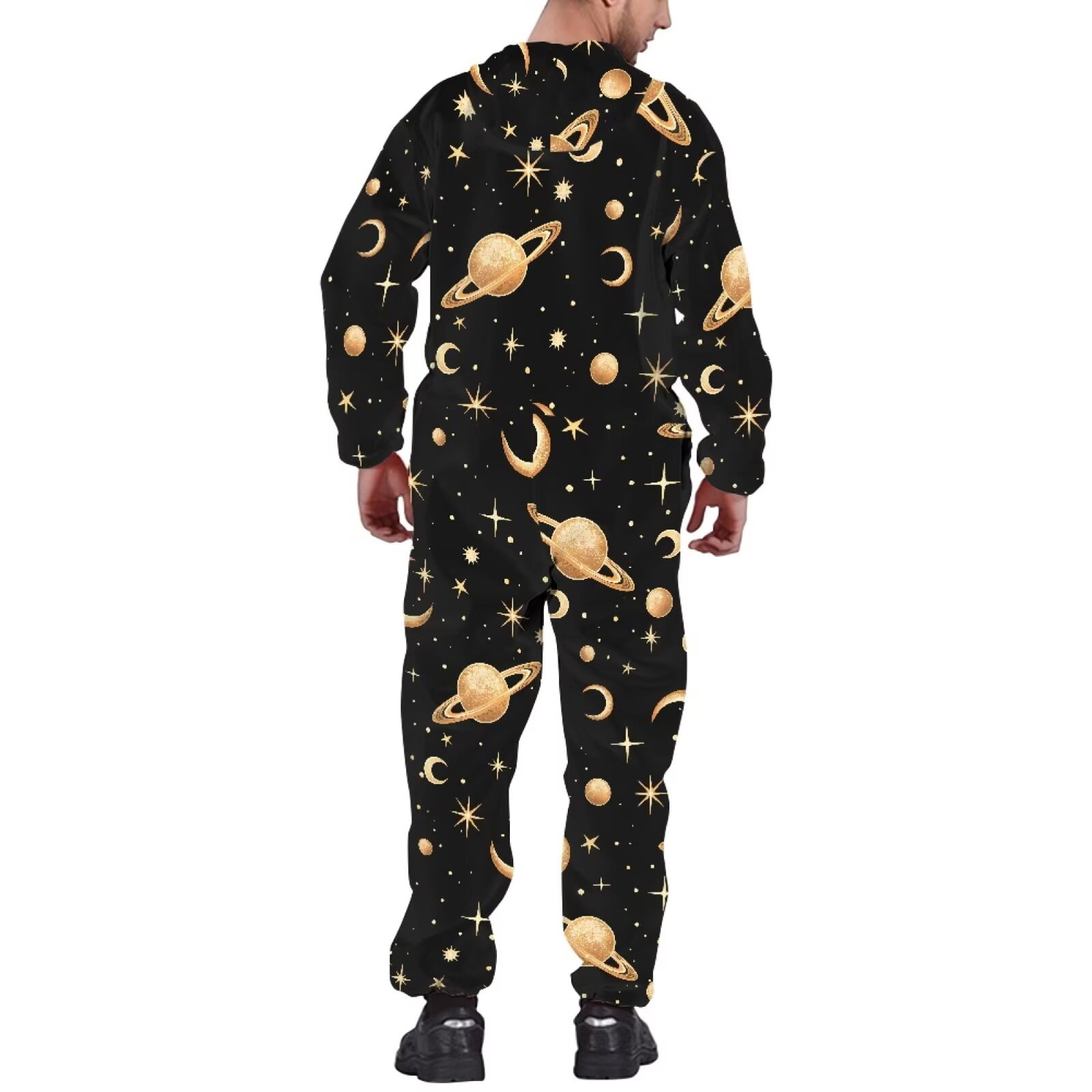 POLERO Onesie Pajamas for Men Plus Size Drawstring Womens Novelty One-Piece Pajamas with Pocket Casual Loose Fit Sleepwear Playsuit Halloween Pumpkin Tombstone Print, Size L