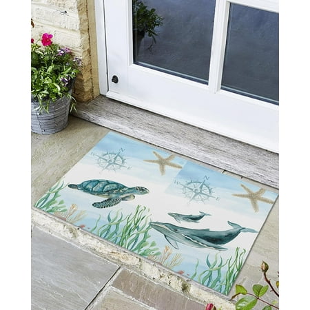 

Indoor Outdoor Mats Sea Animals Sea Turtle Sea Horse Octopus and Whale Door Mat Non-Slip Absorbent Resist Dirt Entrance Mat Washable Welcome Mats for Entryway Low-Profile Floor Mats