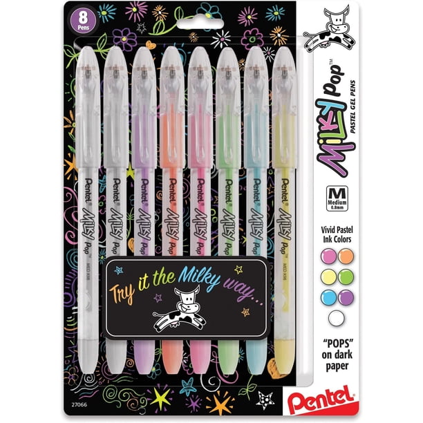 Pentel Milky Pop Pastel Bolígrafos de gel 0,8 mm, línea media, surtido, paquete de 8
