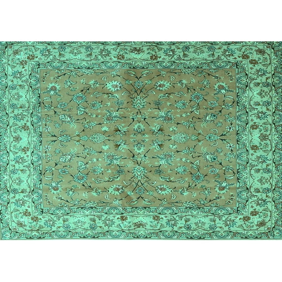 Ahgly Company Indoor Rectangle Persian Turquoise Blue Traditional Area Rugs, 5' x 7'