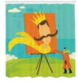 thumbnail image 3 of Retro Shower Curtain, Cartoon Artist Painting His Giant Portrait in a Crown on Hill Grunge Weathered Effect, Fabric Bathroom Set with Hooks, 69W X 70L Inches, Multicolor, by Ambesonne, 3 of 3