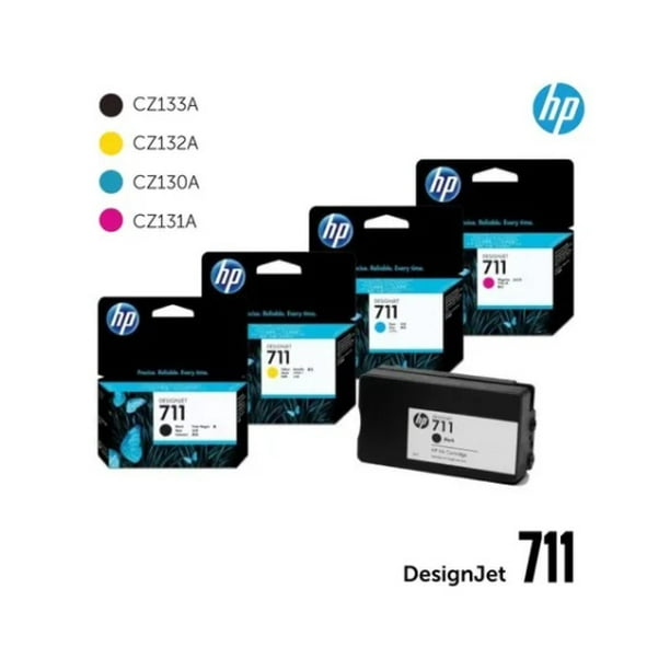 Combo de 4 cartuchos de Tinta HP 711 Negra, Cian, Magenta y Amarillo para Impresora HP DesignJet HP CZ133A + CZ130A + CZ131A + CZ132A