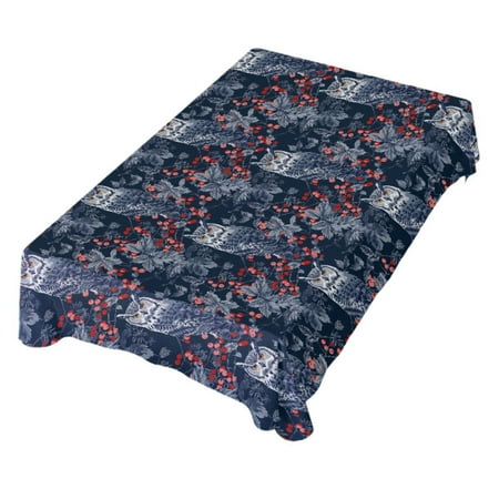 

JSTEL Owl Poinsettia Flower Berry Table Cloth Rectangle 60 x 120 Inch Tablecloth Anti Wrinkle Table Cover for Dining Kitchen Parties