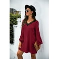 thumbnail image 2 of V Neck Lace Trim Bishop Sleeve Shift Dress Above Knee Length, 2 of 3