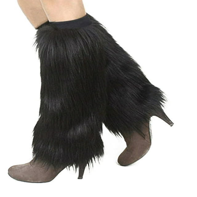 Warm Fashion Faux Fur Solid Color Long Leg Warmers Boot Socks for Winter Women
