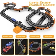 Growsly Electric Cars Race Track Set with 4 High-Speed Slot Cars Dual Racing Game Lap Counter Circular Overpass Track for 4-12 Years Old Kids