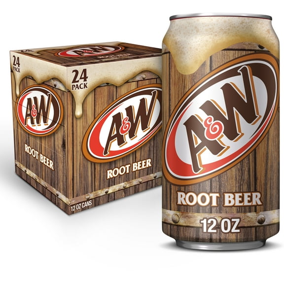 A&W Root Beer Soda Pop, 12 fl oz, 24 Pack Cans