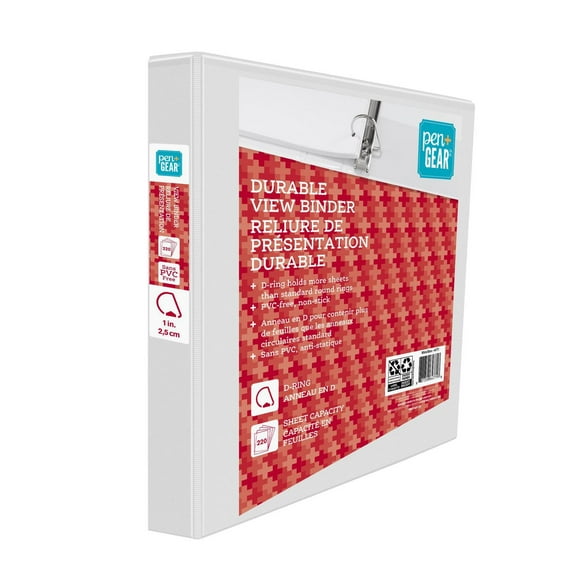 Pen + Gear 1" Durable View Binder, Slant D-Ring, WHITE, 1", D-rings