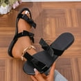 thumbnail image 4 of Xfvqtps Slide Sandals for Womens Flat Double Straps Bow Open Toe Non Slip Beach Summer Sandals Black, 4 of 9