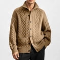 thumbnail image 2 of IROINNID Men's Cable Knit Button Down Cardigan Sweater Stand Collar Long Sleeve Relaxed Fit Winter Warm Casual Outerwear with Front Pockets, 2 of 9