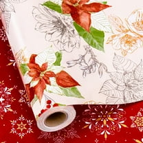 Christmas Wrapping Paper Roll, Vintage Reversible Christmas Gift Wrap with Poinsettia Design, Watercolor Red Green Floral Gift Wrapping Paper Holiday Present Packaging (17 Inch X 33 Feet)