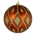 thumbnail image 1 of Vickerman 4" Copper Matte Ball with Glitter Diamond Pattern. Add variety and sparkle to your holiday arrangement with this matte ornament that features a glitter pattern. Includes 4 pieces per bag. Ma, 1 of 1