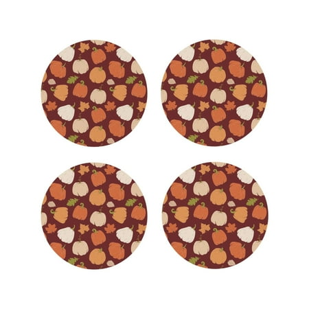

Fuzoiu Happy Thanksgiving Day Print Leather Coasters Set Drink Coasters Set of 4 for Tabletop Protection Durable PVC Coasters Home Décor and Housewarming Gift-Round Shape