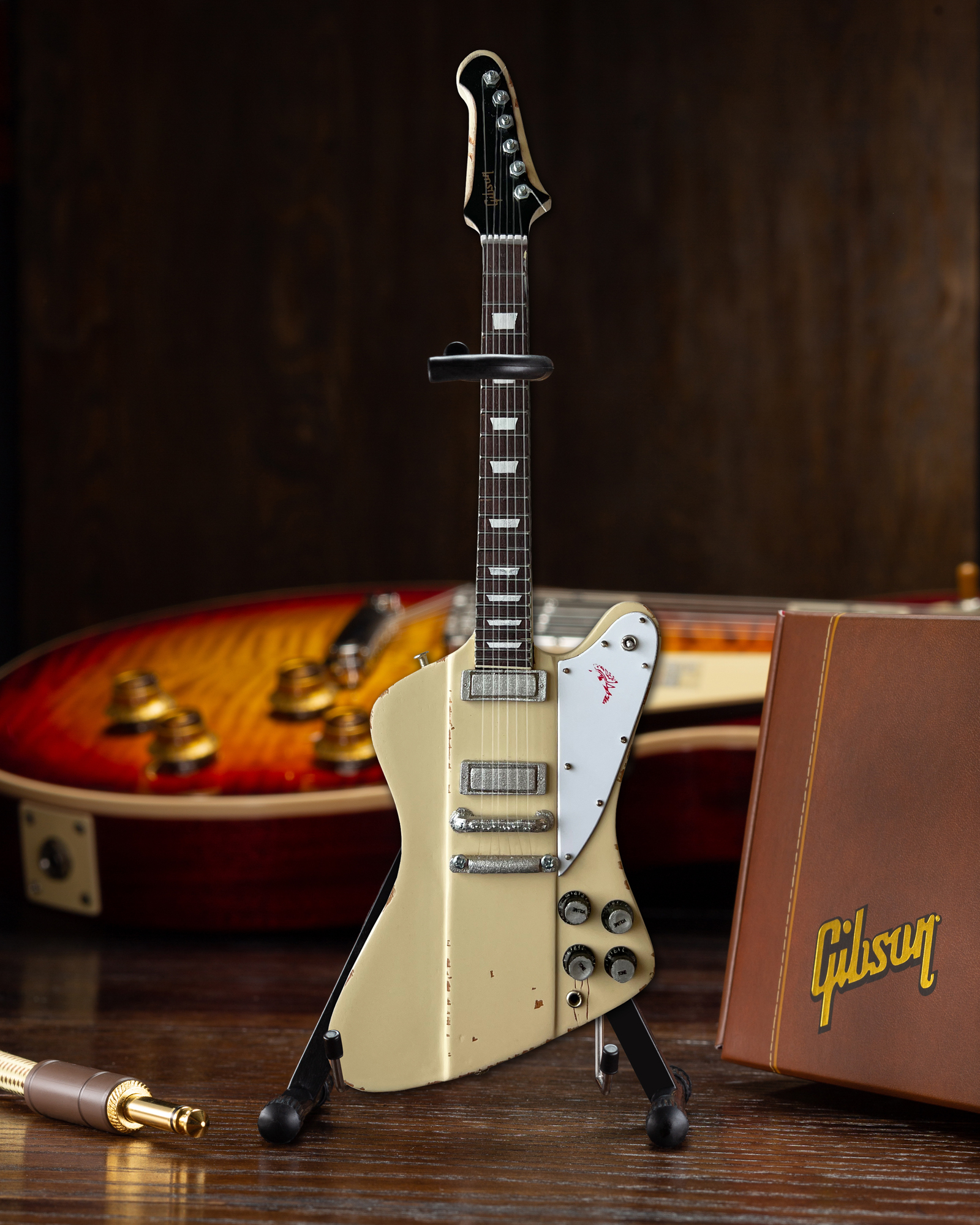 Johnny Winter 1964 Polaris White Gibson Firebird V Mini Guitar Replica Collectible, Axe Heaven, Gifts