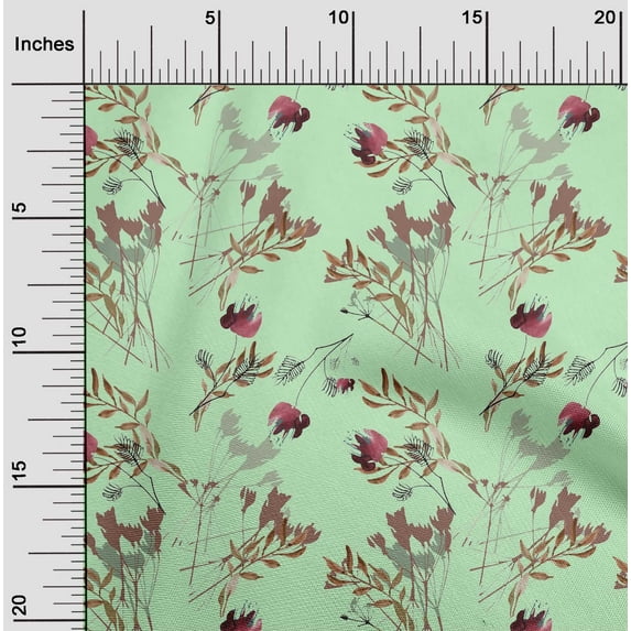 oneOone Georgette Viscose Mint Fabric Flower & Leaves Watercolor Fabric For Sewing Printed Craft Fabric By The Yard 42 Inch Wide