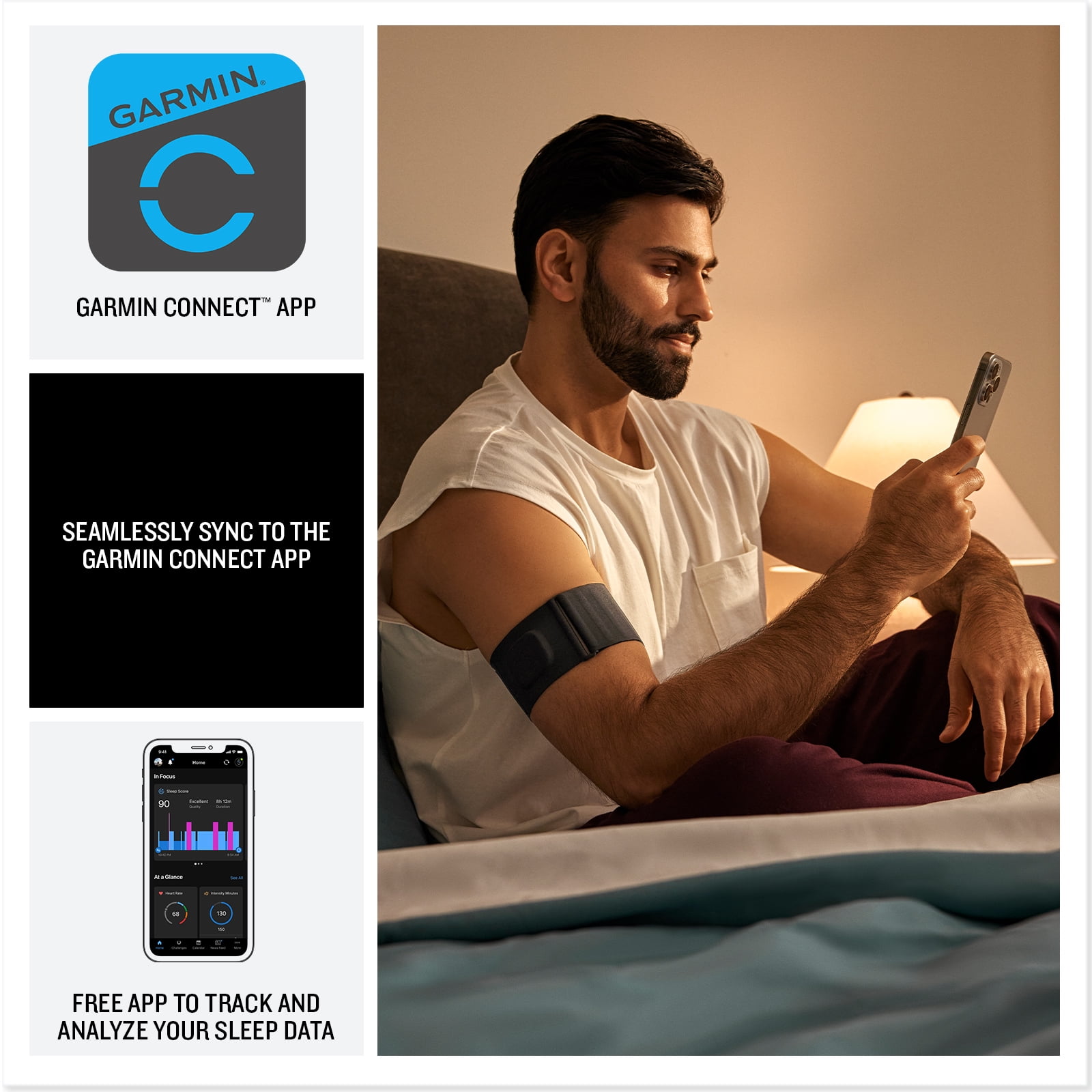 Garmin Index Sleep Monitor, L/XL Bundle With USB Wall Charger Adapter + Microfiber Cleaning Cloth