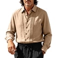 thumbnail image 5 of IhhxPro Men's Linen Button down Shirt Breathable Lightweight Fit Button-Up Pleated Dress Casual Summer Wedding Office Vacation Slim Long Sleeve Solid S-3XL, 5 of 9