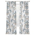 thumbnail image 2 of Medieval Flowers Sheer Curtains 84 Inches Long 2 Panels Vintage Abstract Blue Brown Floral Light Filtering Semi Sheer Window Curtains Drapes for Bedroom Living Room 52"x84", 2 of 7