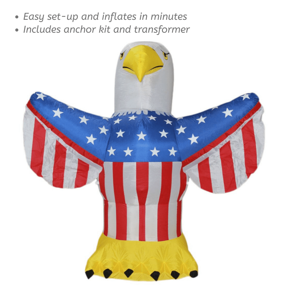 Kyerivs Independence Day 4th of July 6FT Inflatables American Flying Bald Eagle Decorations Outdoor/Indoor Blow up Inflatables with Bulid-in LED Lighted 