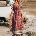 thumbnail image 2 of Pompotops Robe d'Été à Manches Courtes et Col en V Imprimée pour Femmes, Robe Longue Taille Haute, 2 of 6