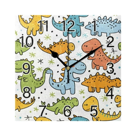 Ryvnso Funny Dinosaurs Wall Clock Square Silent Non-Ticking Battery Operated 7.78