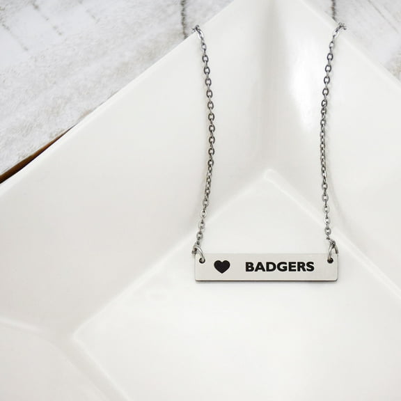Love Wisconsin Silver Bar Necklace by Fan Frenzy Gifts