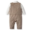thumbnail image 3 of LAPAKIDS Toddler Boy Formal Clothes Gentleman Suit Long Sleeve Shirt + Suspender Pant + Vest +Beret Hat Tuxedo Outfits 9-12 Months, 3 of 7