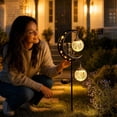 thumbnail image 6 of Halloween Solar Garden Stake Lights, 32 Inch Crescent Metal Skeleton Pathway Lamp with 2 LED Lanterns, Waterproof Outdoor Solar Yard Ground Light, Halloween Decorations for Lawn Patio Fence, 6 of 7
